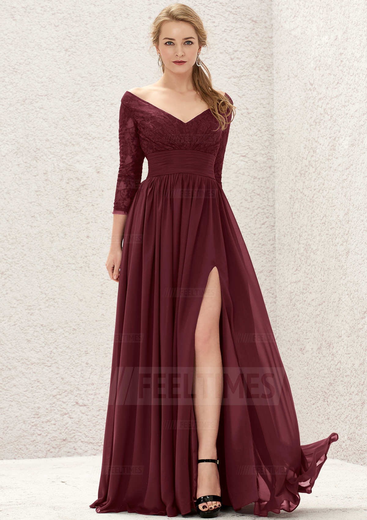 Bridesmaid Dress With Lace/Pleated/Split